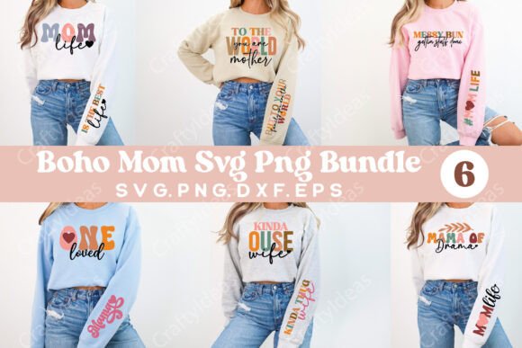 Boho Mom Sleeve SVG Bundle, Funny Mom